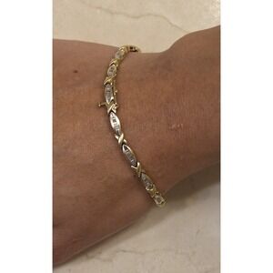 14k Yellow Gold & Natural Diamond Tennis Bracelet 7.5" 8.43 Grams Locking Clasp